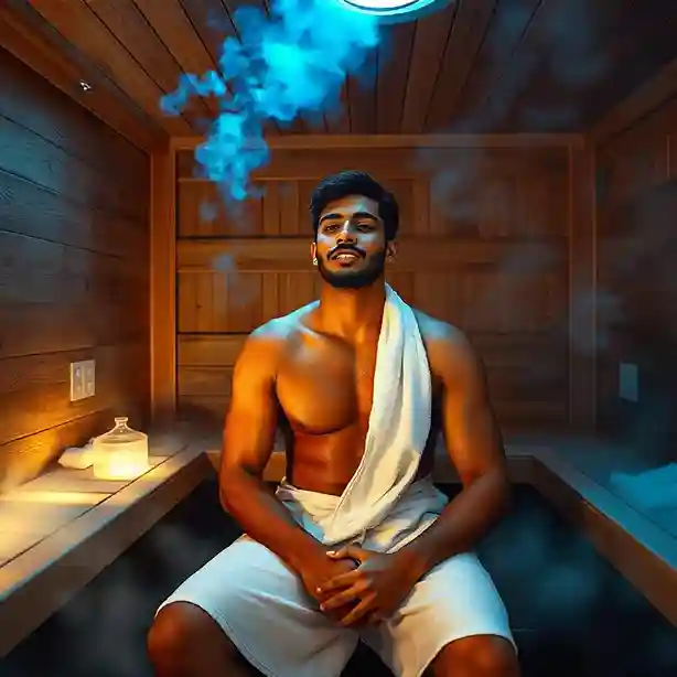 Person in sauna for weight loss