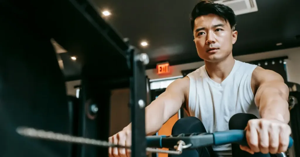 asian male Rowing for weight loss